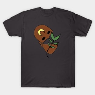 Surreal Black Eyed Plant Person with Crescent Moon Face Tattoo - Dark Skin T-Shirt